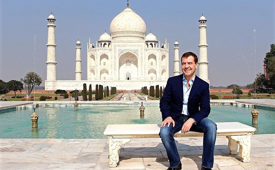Visiting the Taj Mahal.
