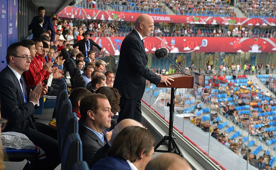 Президент ФИФА Джанни Инфантино на церемонии открытия Кубка конфедераций 2017 года.