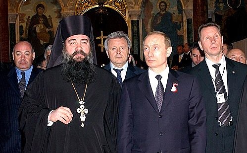 President Putin visiting the St Alexander Nevsky Memorial Cathedral.