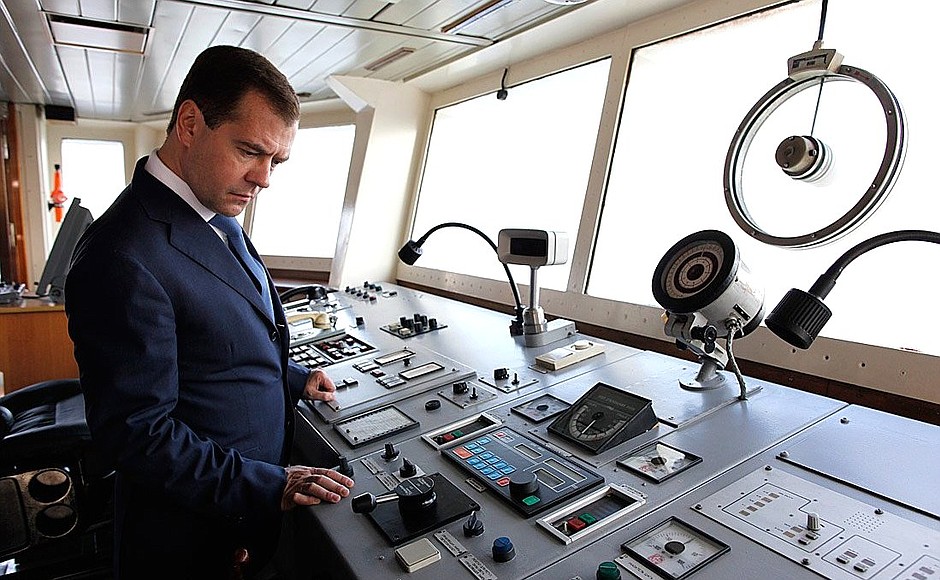 During a visit to the Komandor border patrol vessel.
