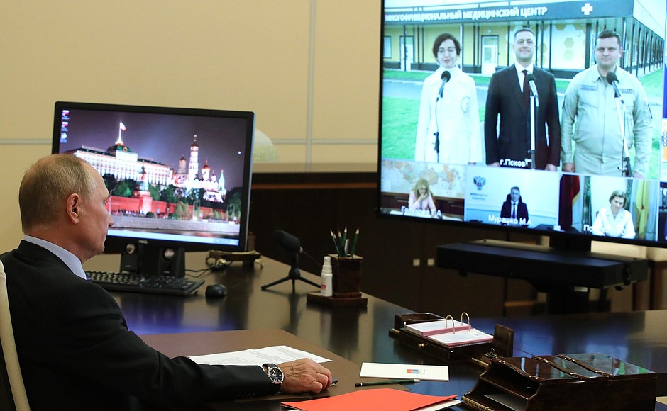 Opening of multi-purpose medical centres in Pskov Region (via videoconference).