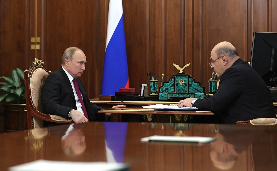 Working meeting with Head of the Federal Taxation Service Mikhail Mishustin.