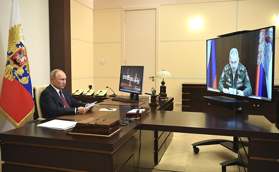 Meeting with Defence Minister Sergei Shoigu (via videoconference).