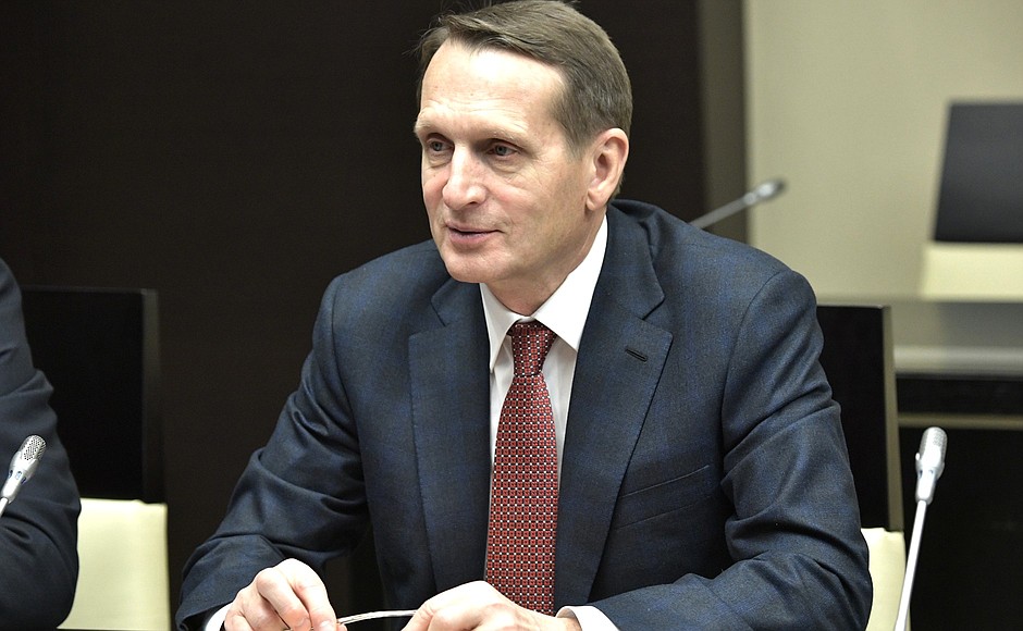 Director of the Foreign Intelligence Service Sergei Naryshkin at the meeting with permanent members of the Security Council.