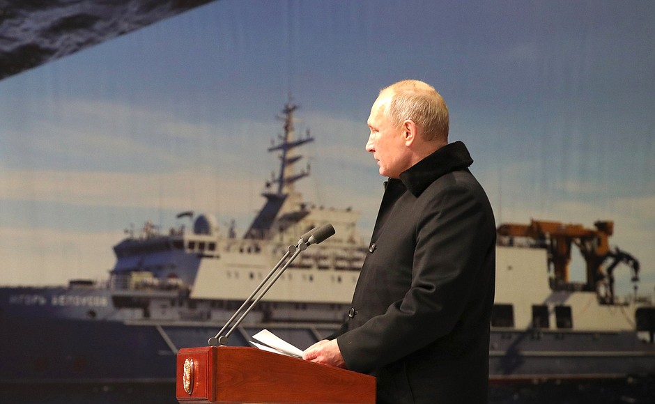 Keel-laying ceremony for the Nikolay Zubov icebreaker class patrol ship.