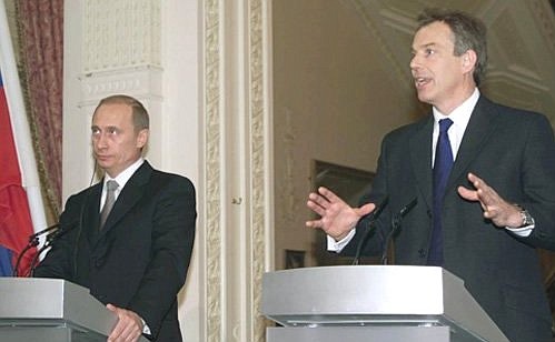 A joint news conference with President Vladimir Putin and British Prime Minister Tony Blair.