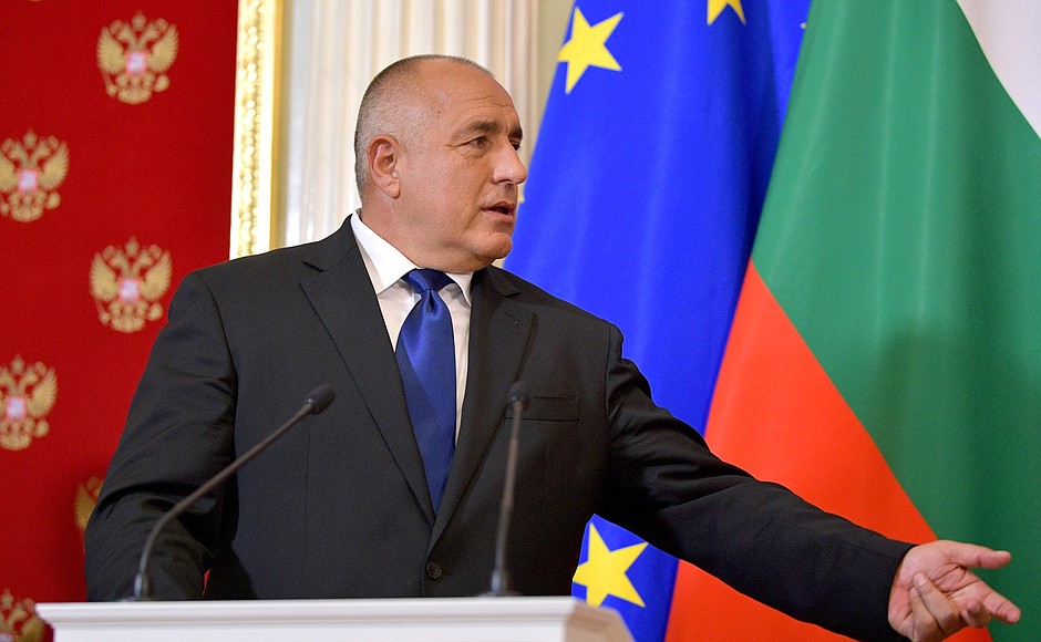 Prime Minister of Bulgaria Boyko Borissov at a news conference following Russian-Bulgarian talks.