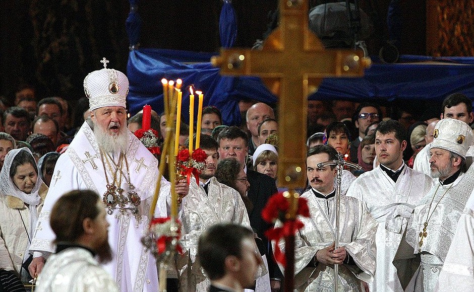 Patriarch Kirill of Moscow and All Russia at the Easter service.