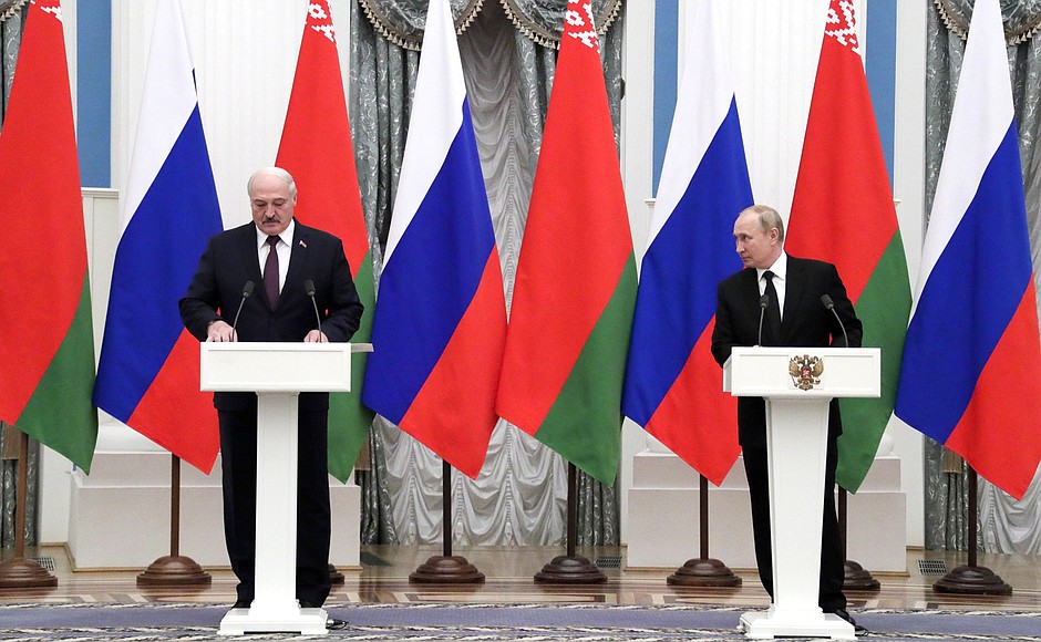 With President of Belarus Alexander Lukashenko during a joint news conference following Russian-Belarusian talks.