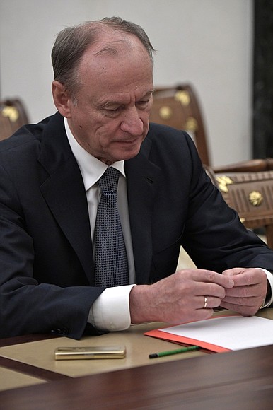 Secretary of the Security Council Nikolai Patrushev at the meeting with permanent members of the Security Council.