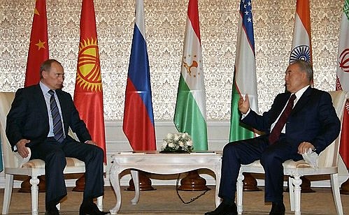 At a meeting with President of Kazakhstan Nursultan Nasarbayev.