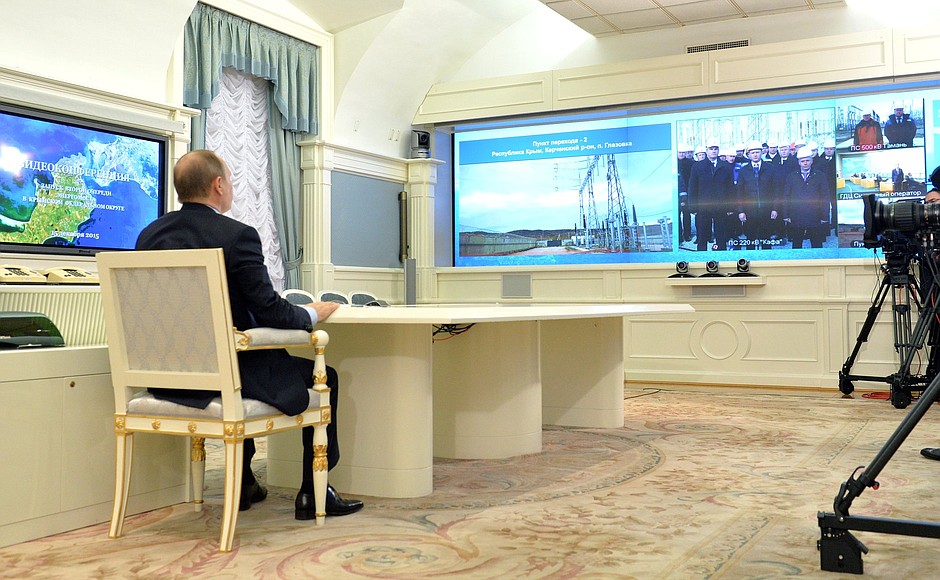 Vladimir Putin took part in a videoconference to launch the second stage of the power bridge from Krasnodar Territory to Crimea.