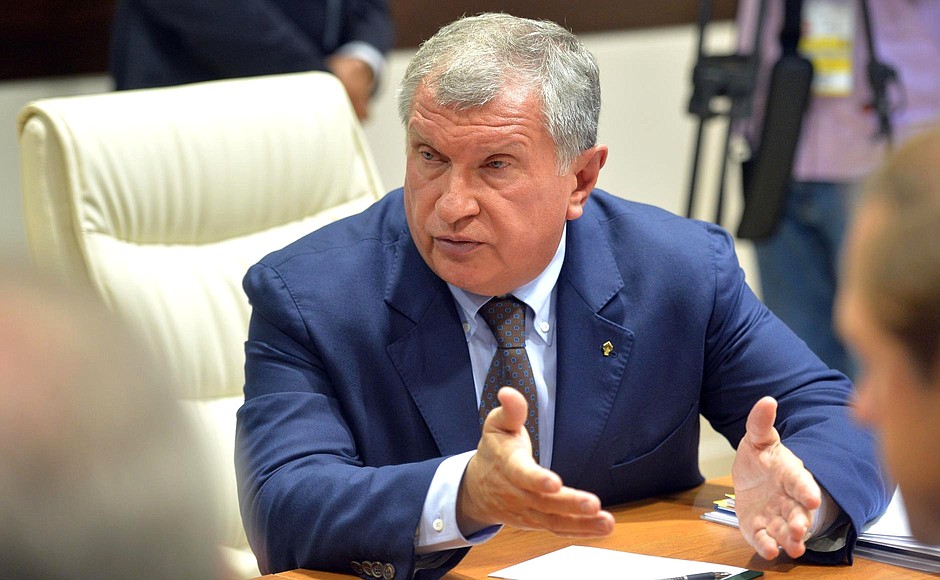 At a meeting on developing shipbuilding. Rosneft CEO Igor Sechin.