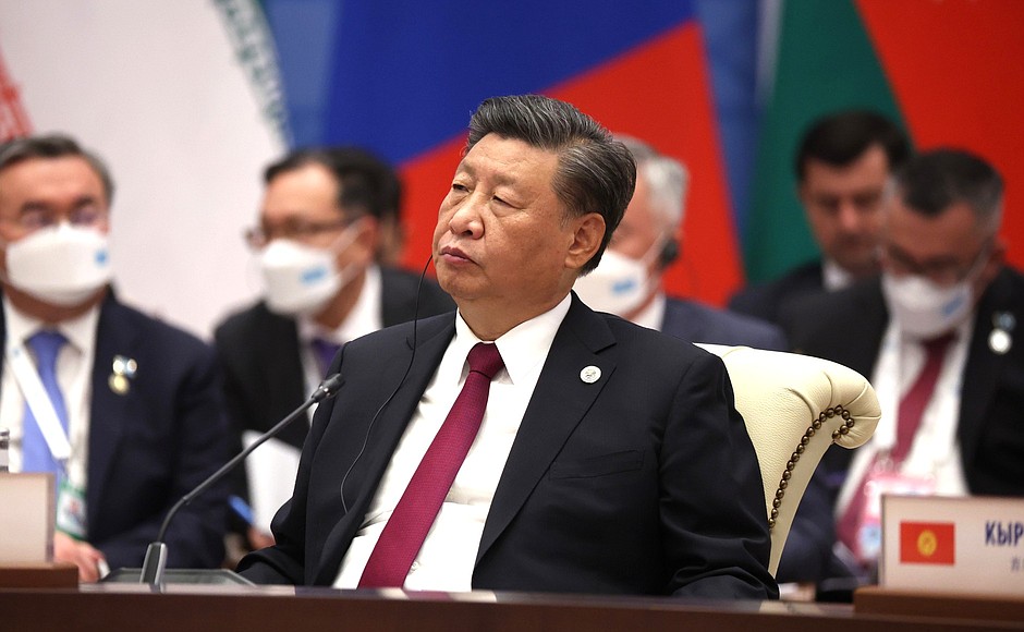 Председатель Китайской Народной Республики Си Цзиньпин на заседании Совета глав государств – членов ШОС в расширенном составе.
