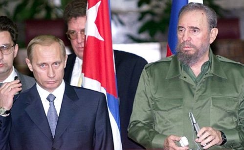 A news conference with Russian President Vladimir Putin and Cuban leader Fidel Castro.