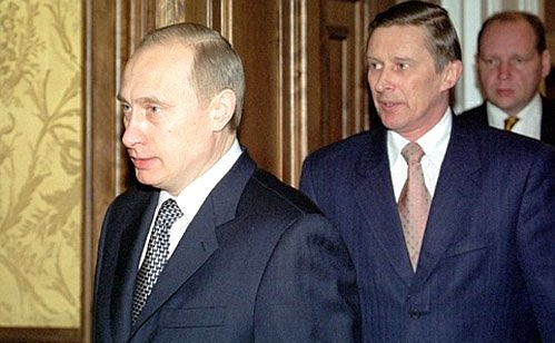 President Putin with Defence Minister Sergei Ivanov before a Defence Ministry meeting on the strategy and future prospects of defence planning.