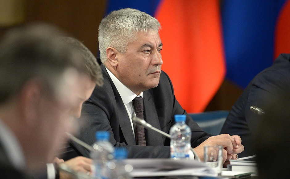 Interior Minister Vladimir Kolokoltsev at a State Council Presidium meeting on road safety.