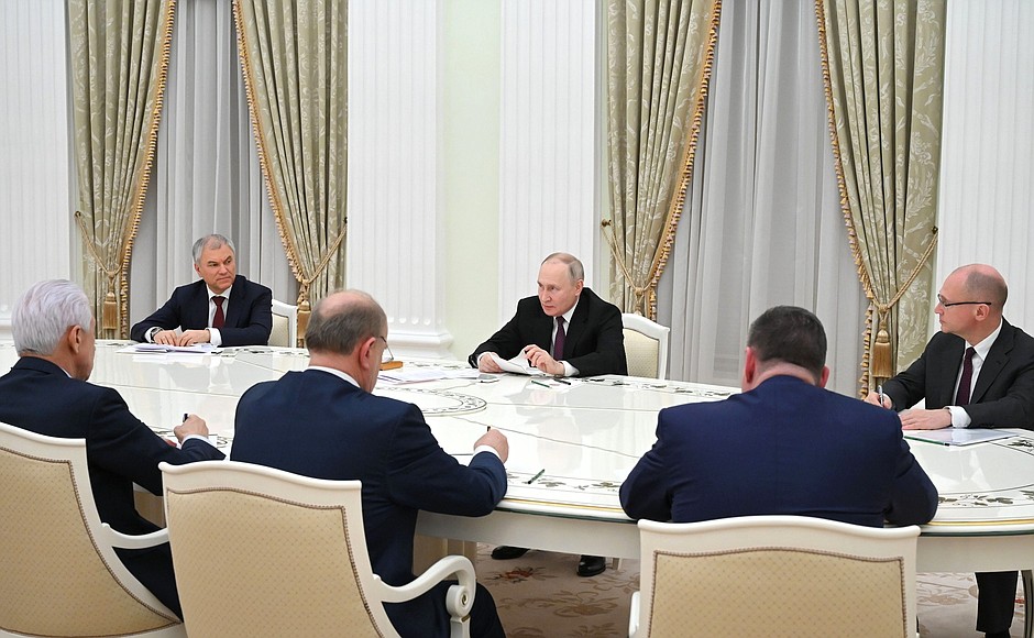 At the meeting with leaders of the political parties represented in the State Duma.