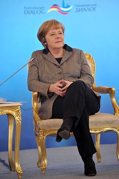 Federal Chancellor of Germany Angela Merkel at a meeting of the Petersburg Dialogue Russian-German public forum.