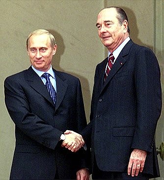 President Putin with French President Jacques Chirac before the Russia-EU summit.