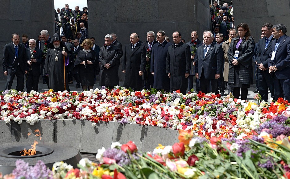 Memorial ceremony for victims of the Armenian genocide at the Tsitsernakaberd Memorial Complex.