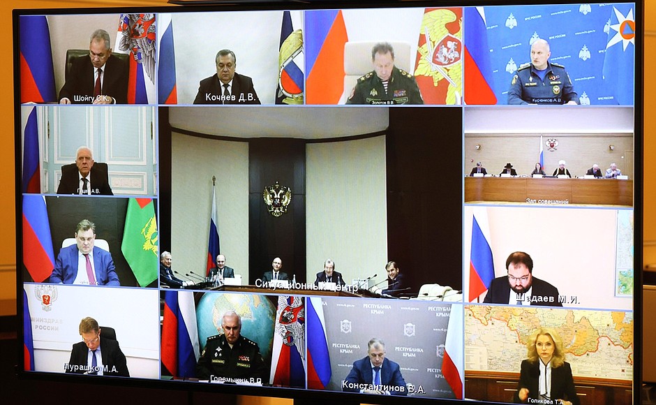 Participants in the meeting of the Russian Pobeda (Victory) Organising Committee (via videoconference).