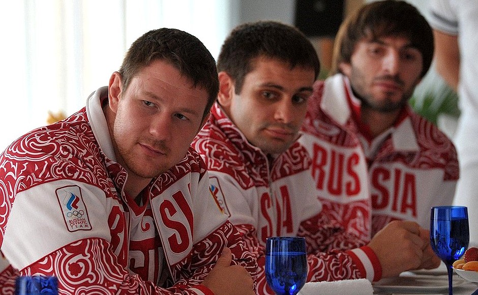 During a meeting with Russia’s Olympic judo team.
