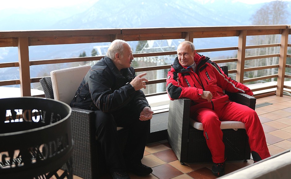 На горнолыжном курорте. С Президентом Республики Беларусь Александром Лукашенко.