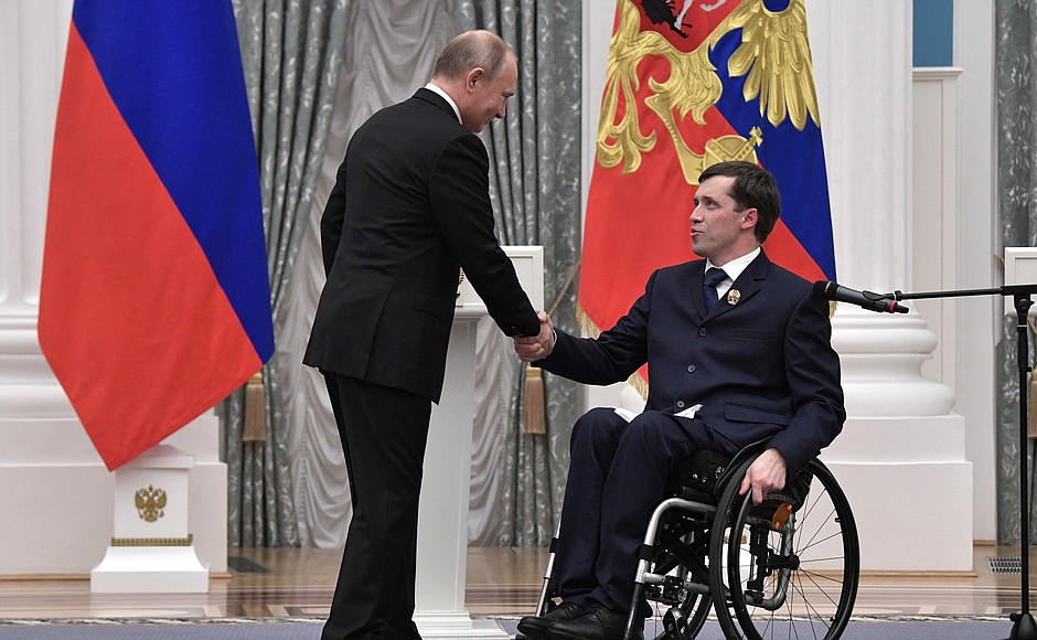 With Chairman of the National Society of People with Disabilities Mikhail Terentyev, laureate of the National Award for outstanding achievements in human rights.