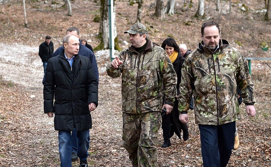 At the Persian Leopard Breeding and Rehabilitation Centre with the Centre’s Director Umar Semyonov and Natural Resources and Environment Minister Sergei Donskoy (right).