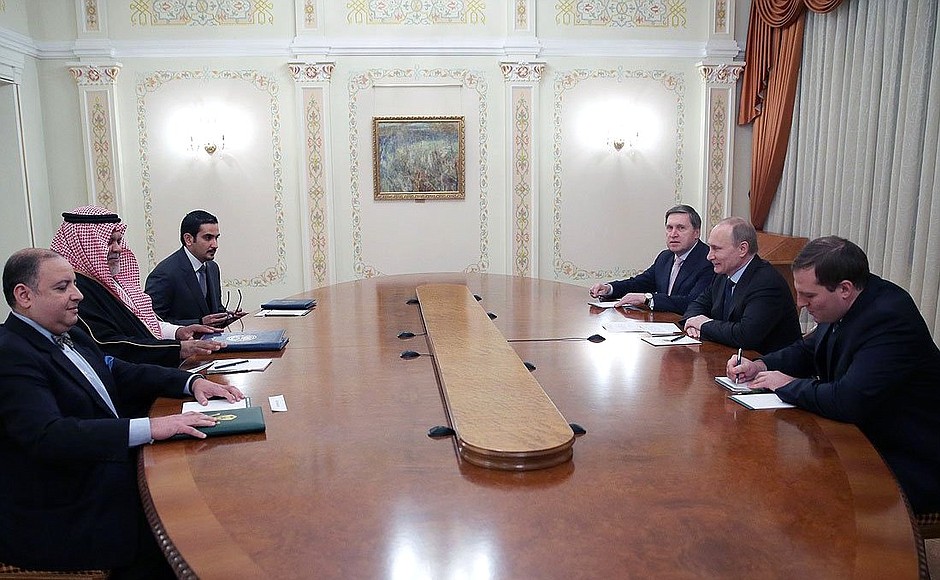 During a meeting with Prince Bandar Bin Sultan of Saudi Arabia.