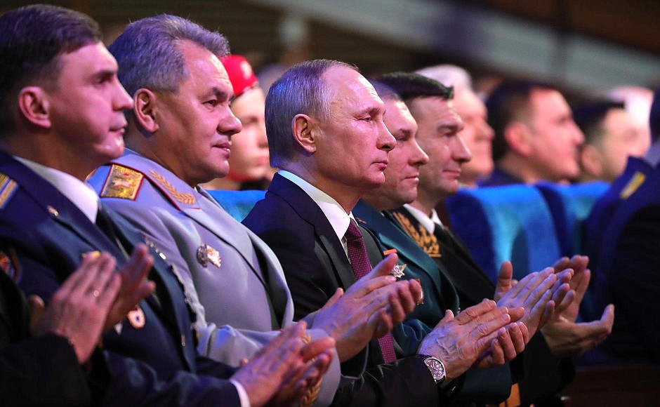 Vladimir Putin attended a gala concert marking Defender of the Fatherland Day.