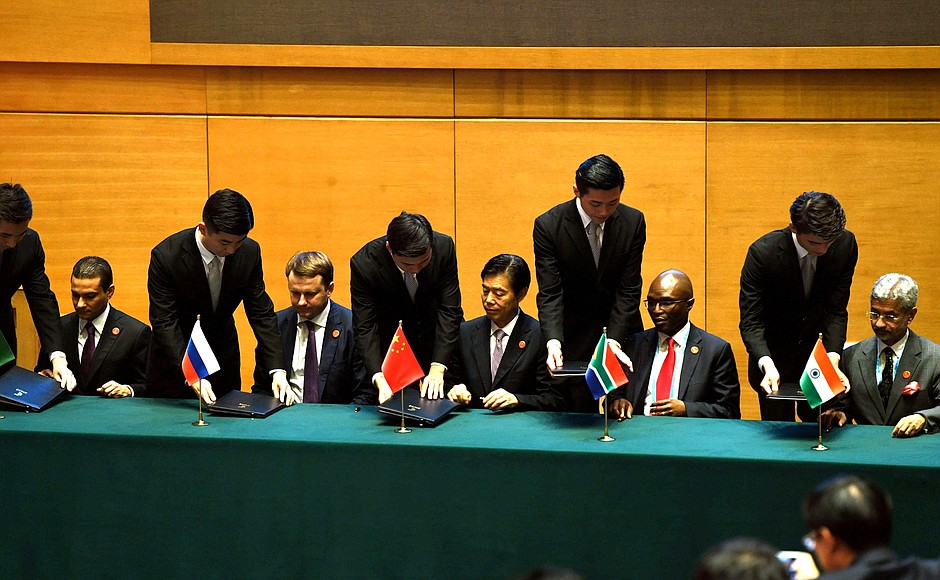 Following the meeting, the BRICS leaders witnessed the signing of a package of documents on cooperation within the group.