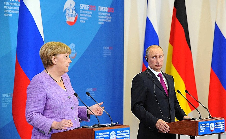 During news conference with Federal Chancellor of Germany Angela Merkel.