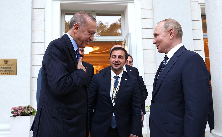 With President of Turkiye Recep Tayyip Erdogan after Russian-Turkish talks.