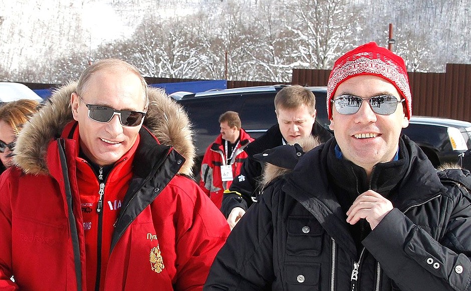 Visiting the Roza Khutor Alpine Ski Resort. With Prime Minister Vladimir Putin.