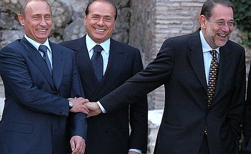 President Putin during a photo call of participants in the Russia-European Union summit with Italian Prime Minister Silvio Berlusconi, centre, and Javier Solana, EU High Representative for Common Foreign and Security Policy.
