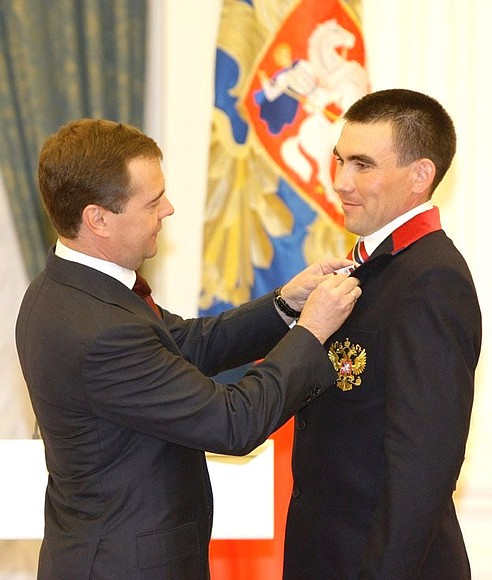 Ceremony presenting state decorations to medal winners at the X Paralympic Games in Vancouver. Kirill Mikhailov, who won three gold and one silver medal, was awarded the Order for Services to the Fatherland IV degree.