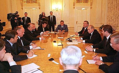 President Putin meeting with heads of State Duma parliamentary parties.