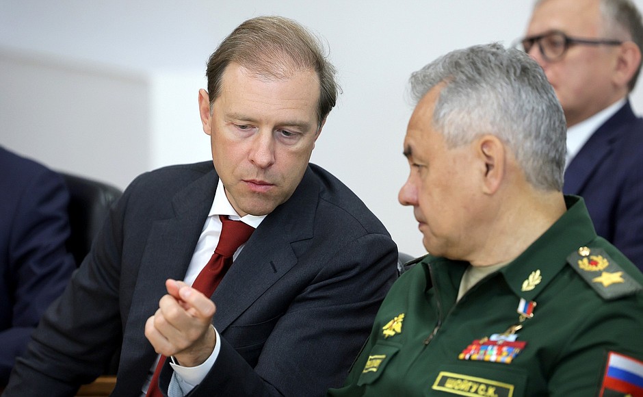Defence Minister Sergei Shoigu (right) and Deputy Prime Minister – Minister of Industry and Trade Denis Manturov before Russia-North Korea talks.