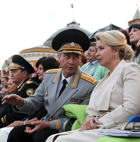 During the Spasskaya Tower International Military Music Festival. With Moscow Kremlin Commandant Sergei Khlebnikov.