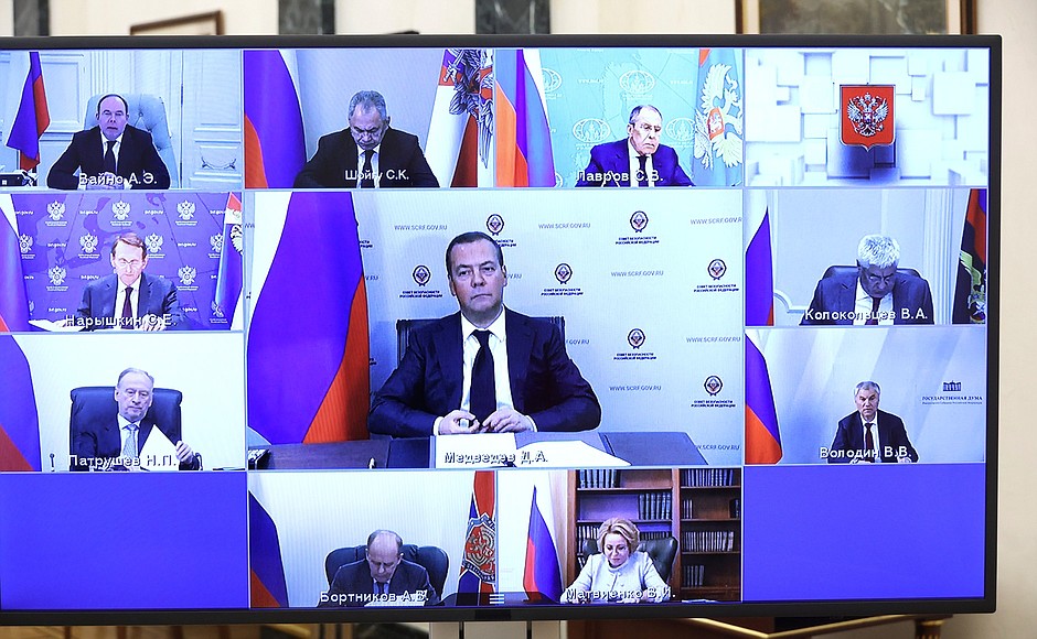 Participants in the meeting with permanent members of the Security Council (via videoconference).