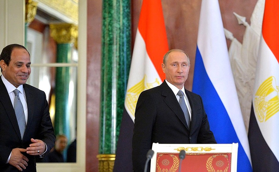Vladimir Putin and President of Egypt Abdel Fattah el-Sisi made press statements following their bilateral talks.