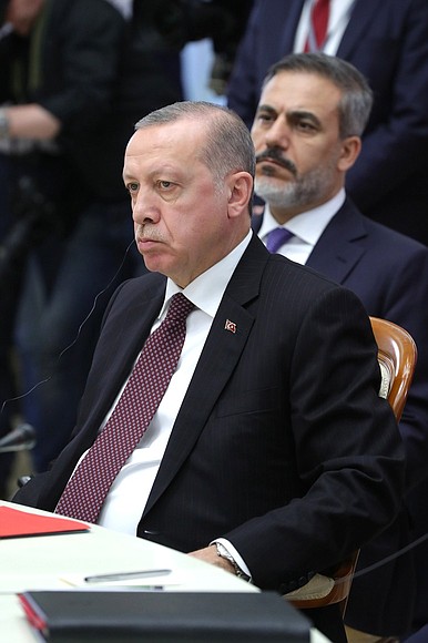 President of Turkey Recep Tayyip Erdogan during the trilateral meeting of the heads of states, guarantors of the Astana process for facilitating the Syrian peace settlement.