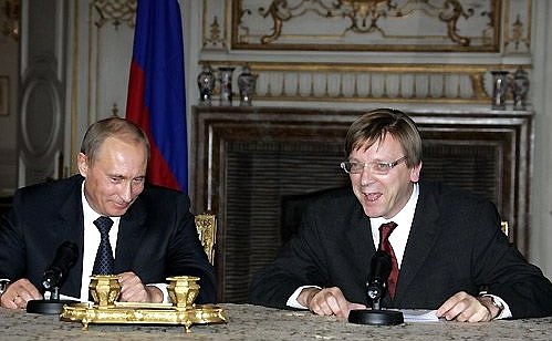 Совместная с Премьер-министром Ги Верхофстадтом пресс-конференция по итогам российско-бельгийских переговоров.