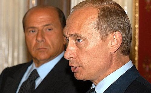 President Putin at a joint news conference with Italian Prime Minister Silvio Berlusconi.