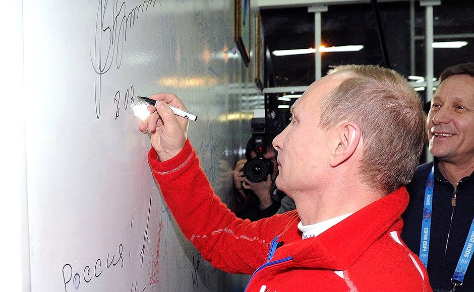 During a visit to the Russian Olympic Team Fans House.