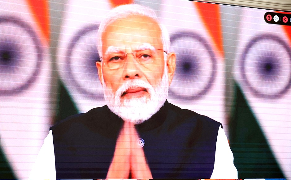 Prime Minister of India Narendra Modi during the extraordinary G20 Summit (via videoconference).