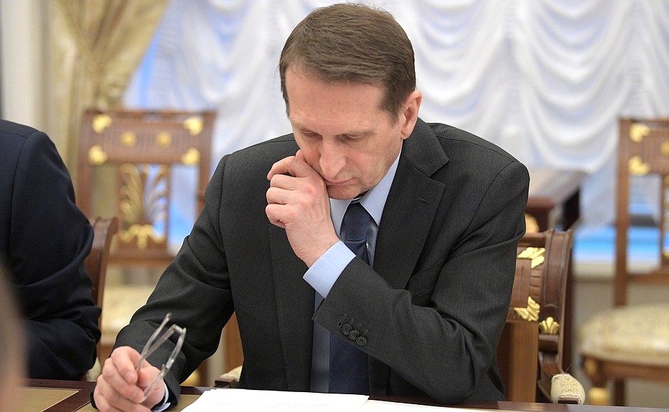 Foreign Intelligence Service Director Sergei Naryshkin at a meeting with permanent members of Security Council.