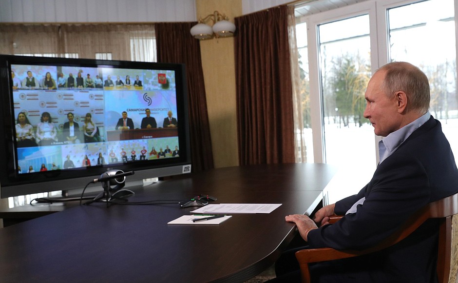 At a meeting with university students to mark Russian Students Day (via videoconference).